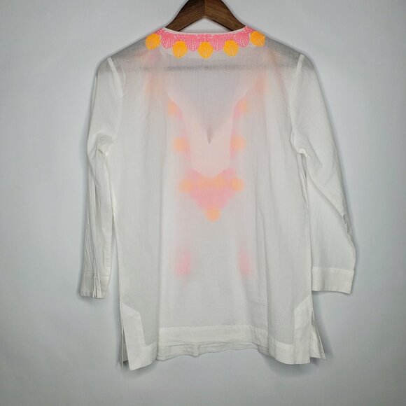 Lilly Pulitzer Womens Amelia Island Tunic Top Size S Embroidered Tasseled Beach - Picture 2 of 9